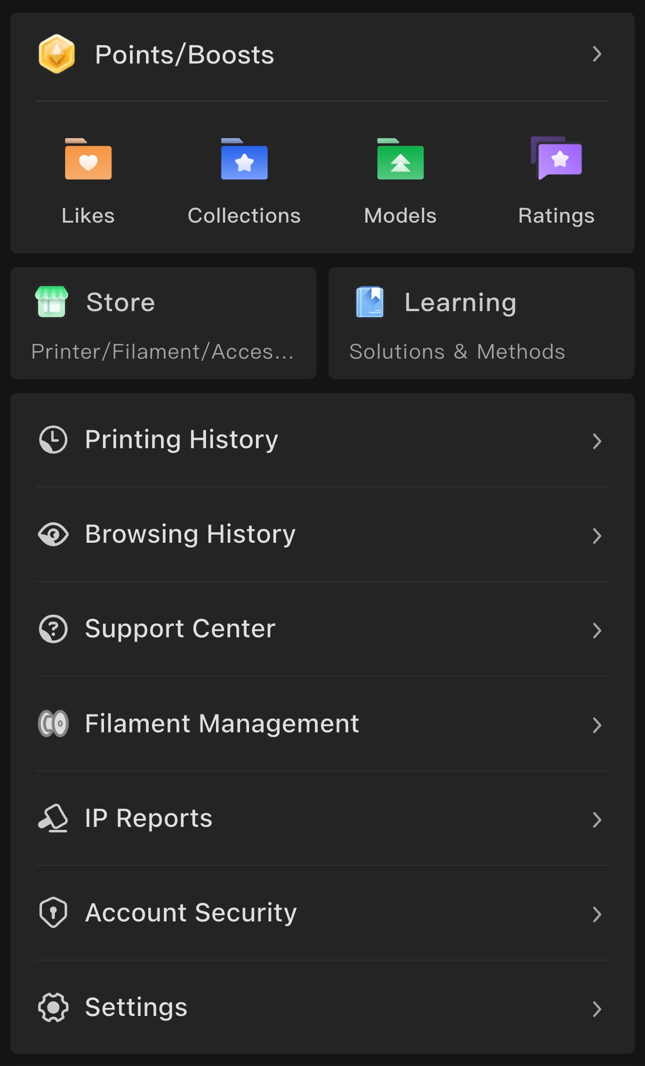 Bambu Handy account screen